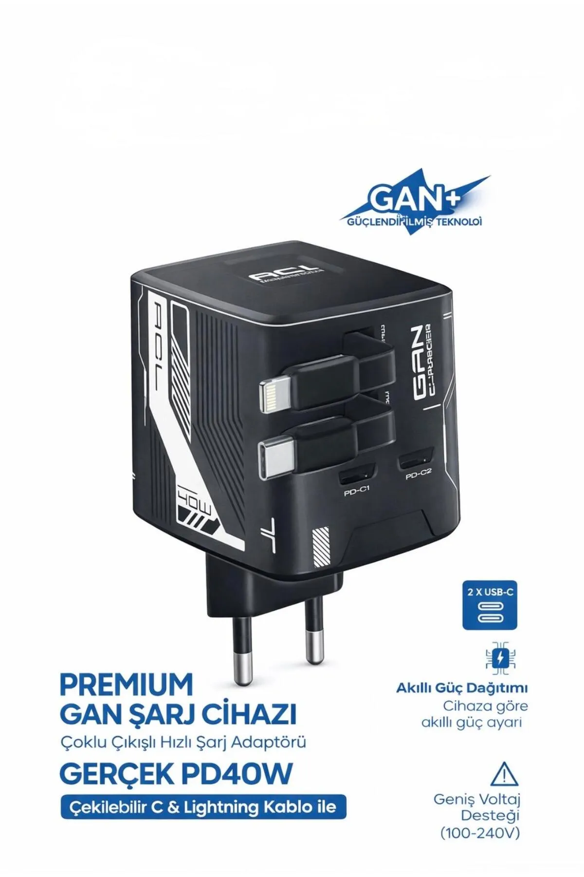 GaN Çoklu Çıkış USB-C Şarj Adaptörü